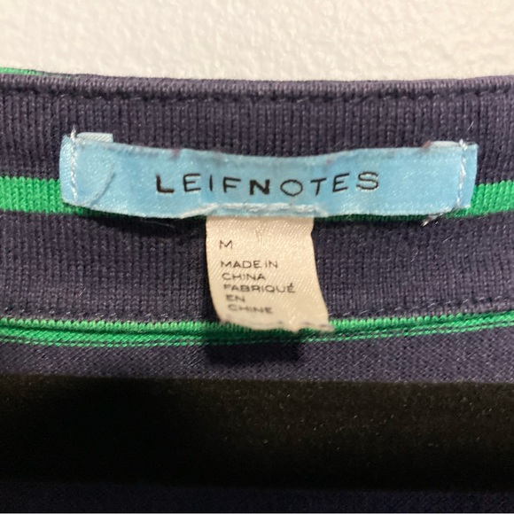 Anthropologie peplum top - Leifnotes. Navy blue and green stripe; size M. - Picture 3 of 4